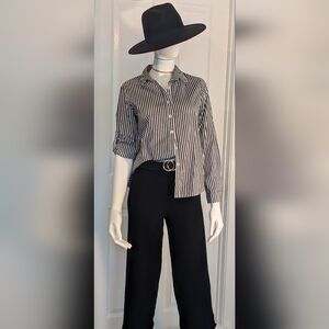 Allegra K Black and White Striped Button Down Shirt Size Small 100% Cotton